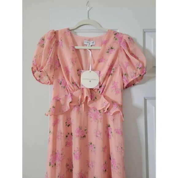 LoveShackFancy X Target Fleur Floral Pink Melon Midi Dress 4 NWT - Picture 5 of 9